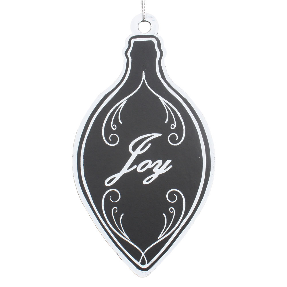 7 in. Black & White Flat Joy Finial Ornament - 6 per Bag