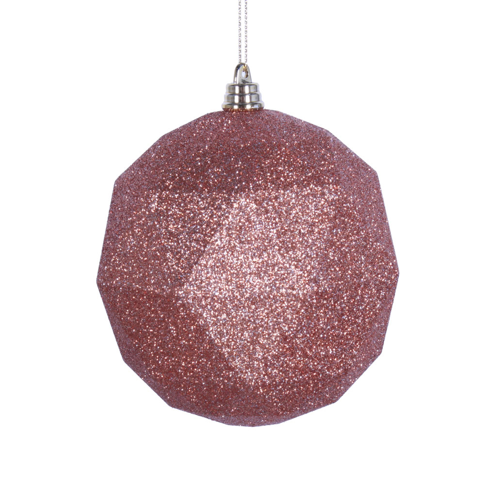 4.75 in. Rose Gold Glitter Geometric Christmas Ornament Ball - 4 per Bag