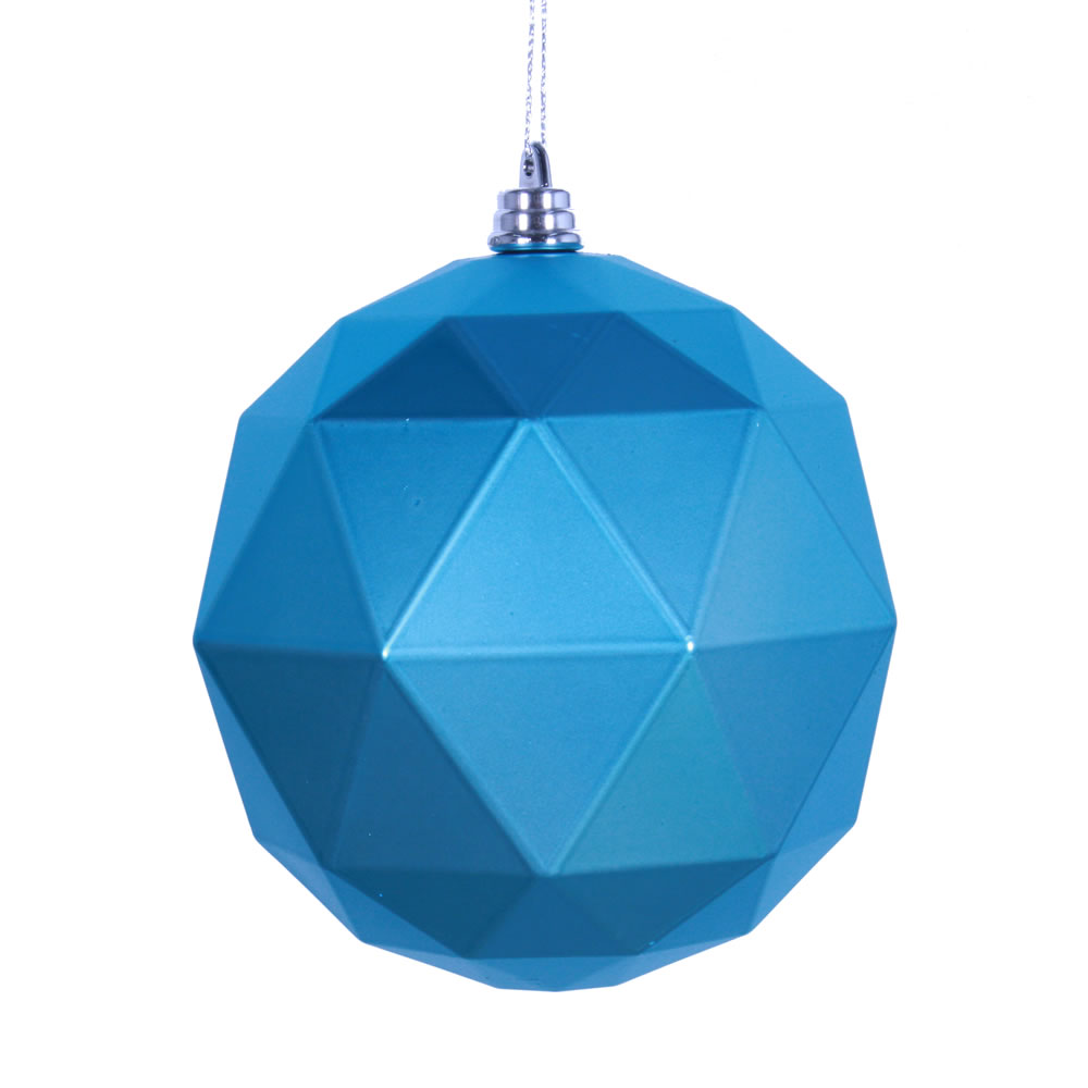 6 in. Turquoise Matte Geometric Christmas Ornament Ball - 4 per Bag