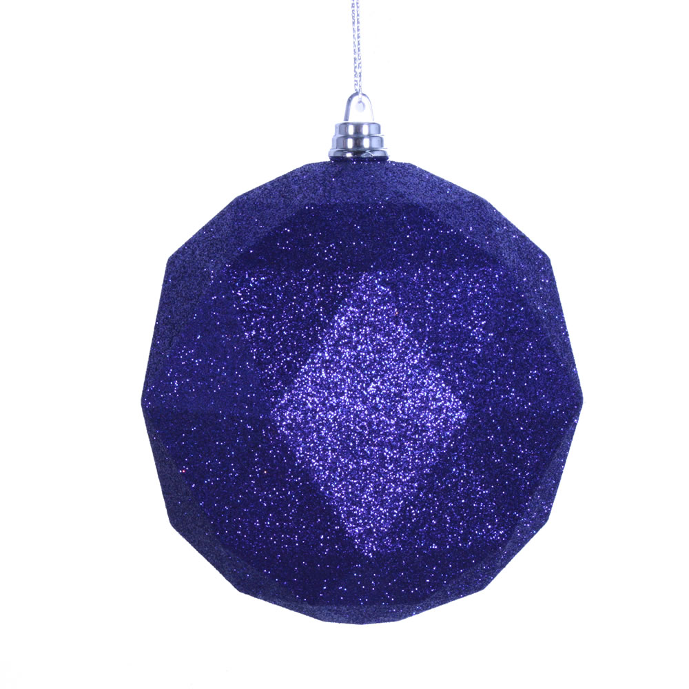 6 in. Cobalt Blue Glitter Geometric Christmas Ornament Ball - 4 per Bag