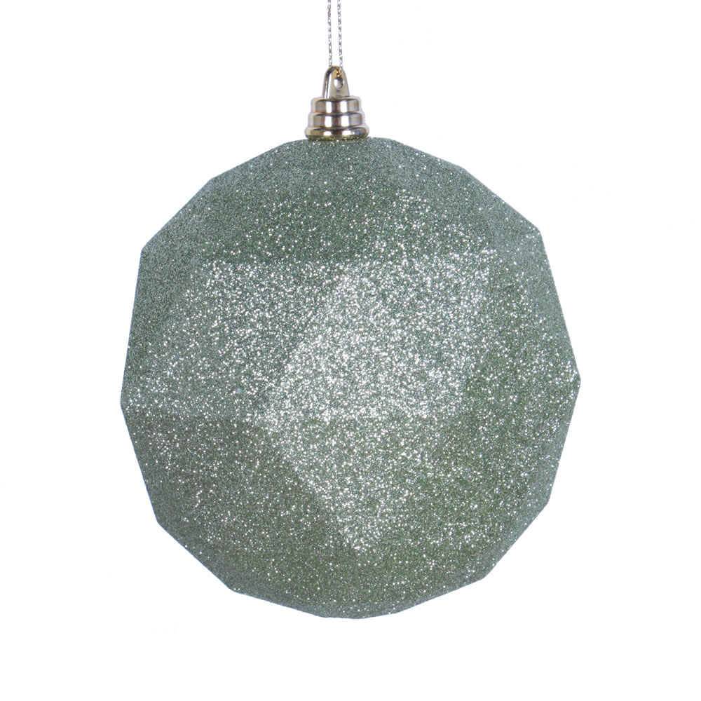 6 in. Celadon Glitter Geometric Christmas Ornament Ball - 4 per Bag