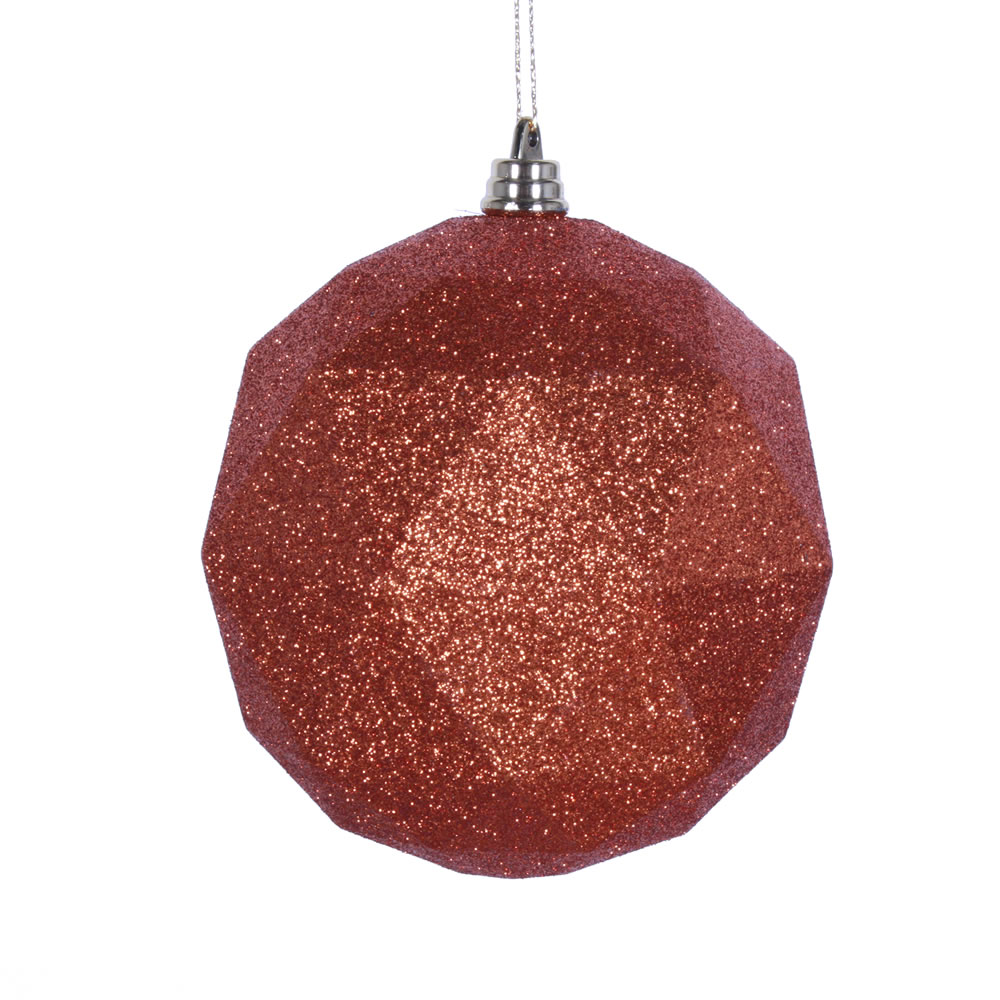 8 in. Burnish Orange Glitter Geometric Christmas Ornament Ball
