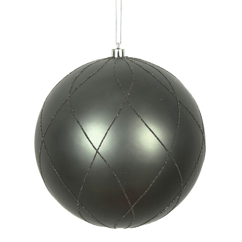 4 in. Pewter Matt Glitter Swirl Ornament Ball - 4 per Box