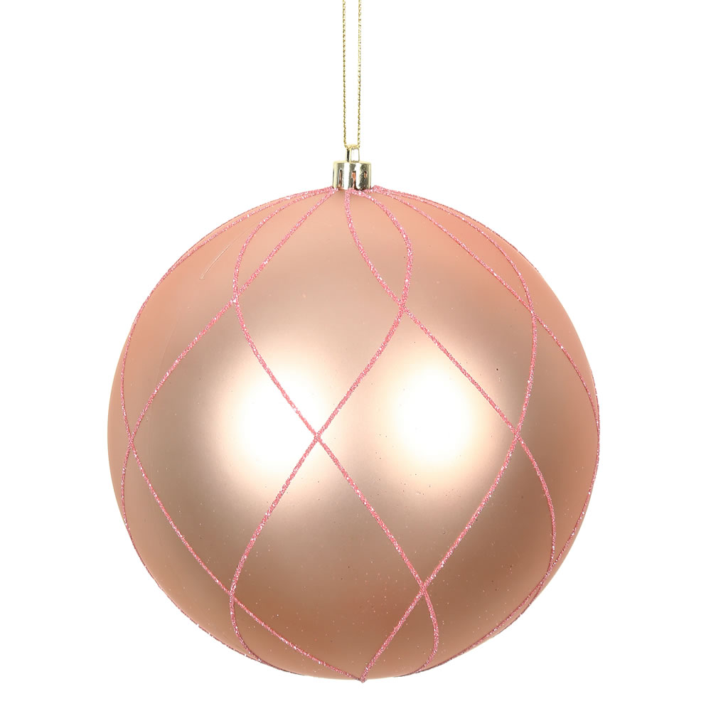 6 in. Rose Gold Matt Glitt Swirl Ornament Ball - 3 per Box