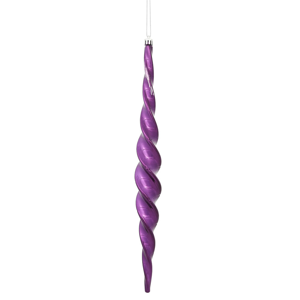 N175126D 14.6 in. Plum Shiny Spiral Icicle Ornament - 2 per Box