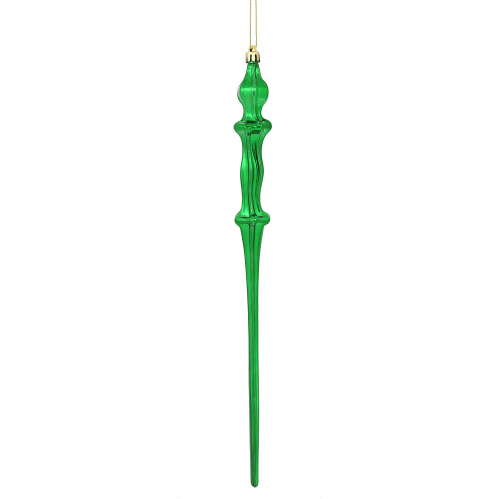 N175304D 15.7 in. Green Shiny Icicle Ornament - 3 per Box