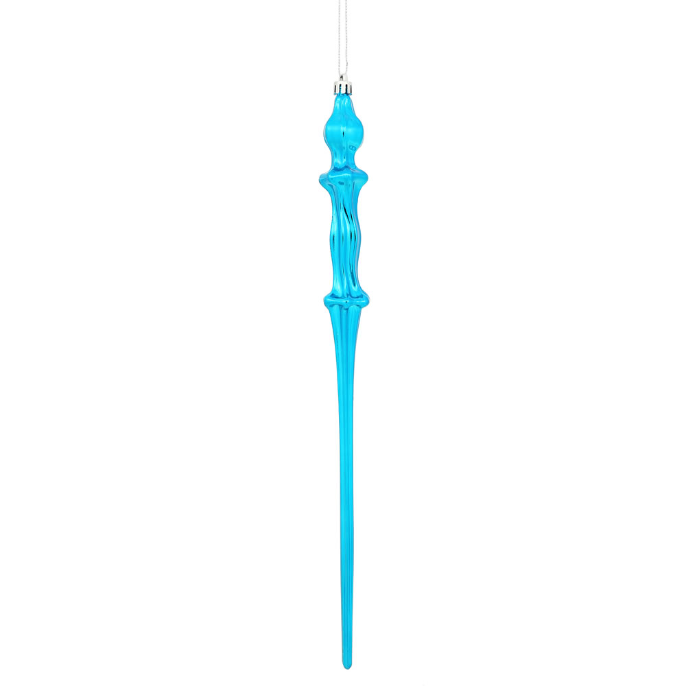 15.7 in. Turquoise Shiny Icicle Ornament - 3 per Box