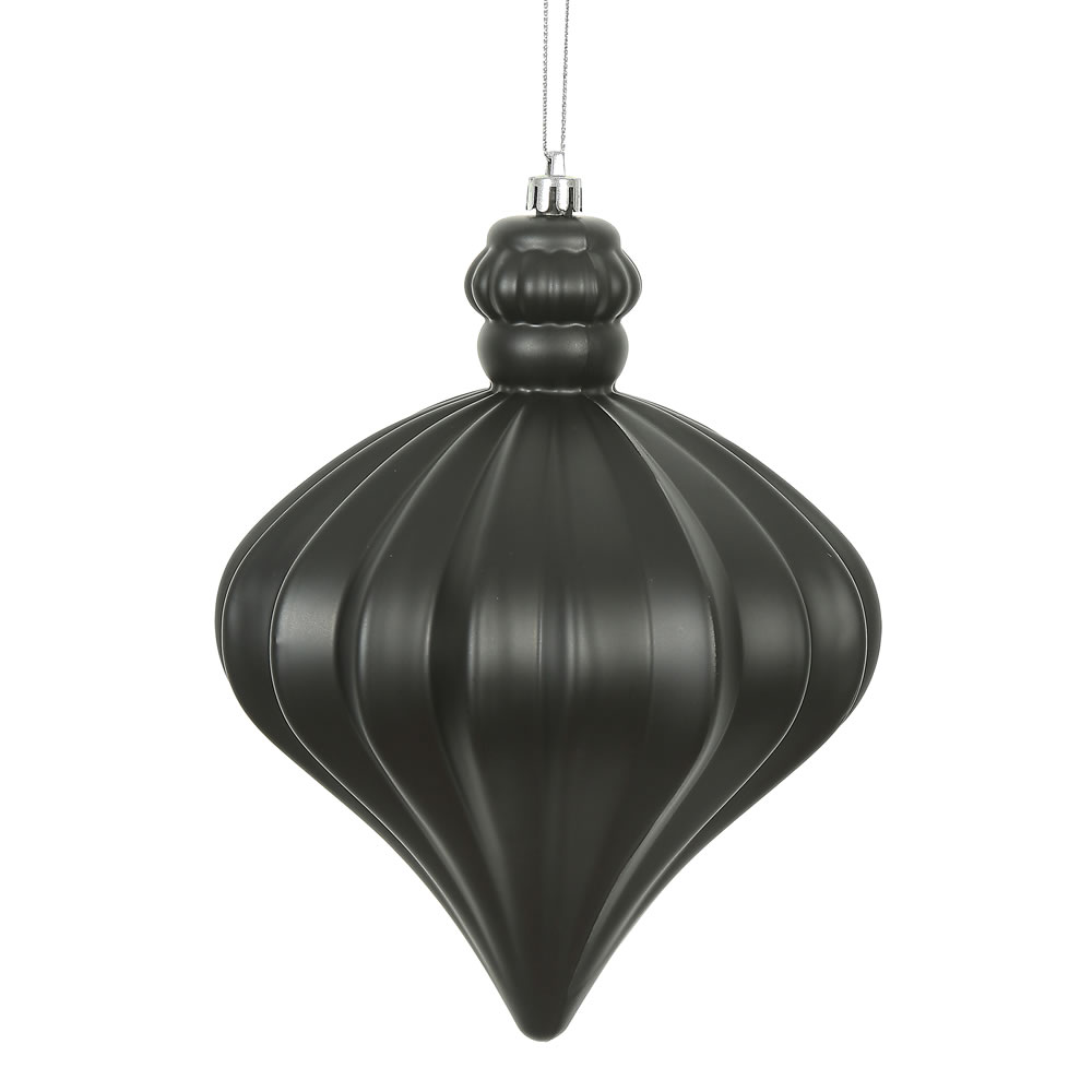 N175817D 6 in. Black Matte Onion Drop Ornament - 4 per Bag