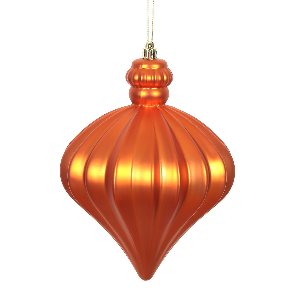 N175818D 6 in. Burnish Orange Matte Onion Drop Ornament - 4 per Bag