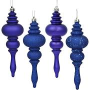 4 in. White Finial 4 Finish Assorted Color Christmas Ornament - 8 per Box