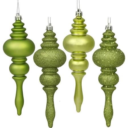 4 in. Lime Finial 4 Finish Assorted Color Christmas Ornament - 8 per Box