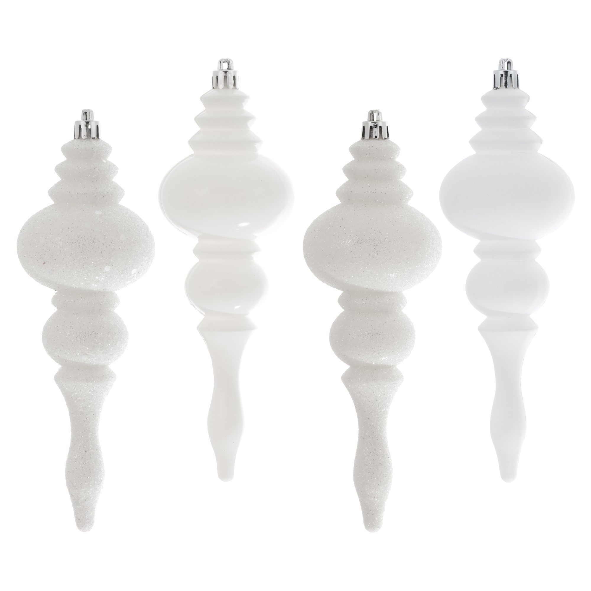 7 in. White Finial 4 Finish Assorted Color Christmas Ornament - 8 per Box