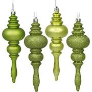 7 in. Lime Finial 4 Finish Assorted Color Christmas Ornament - 8 per Box