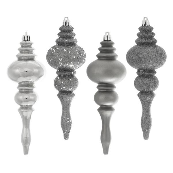 7 in. Pewter Finial 4 Finish Assorted Color Christmas Ornament - 8 per Box