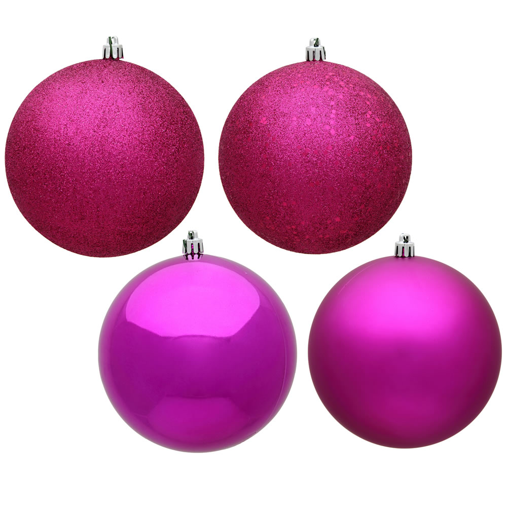 4 in. Fuchsia 4 Finish Assorted Color Christmas Ornament Ball - 12 per Box