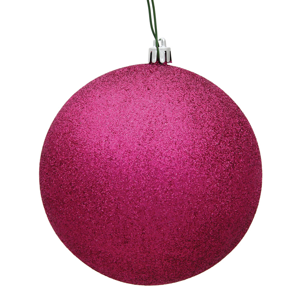 4 in. Fuchsia Glitter Christmas Ornament Ball - 6 per Bag