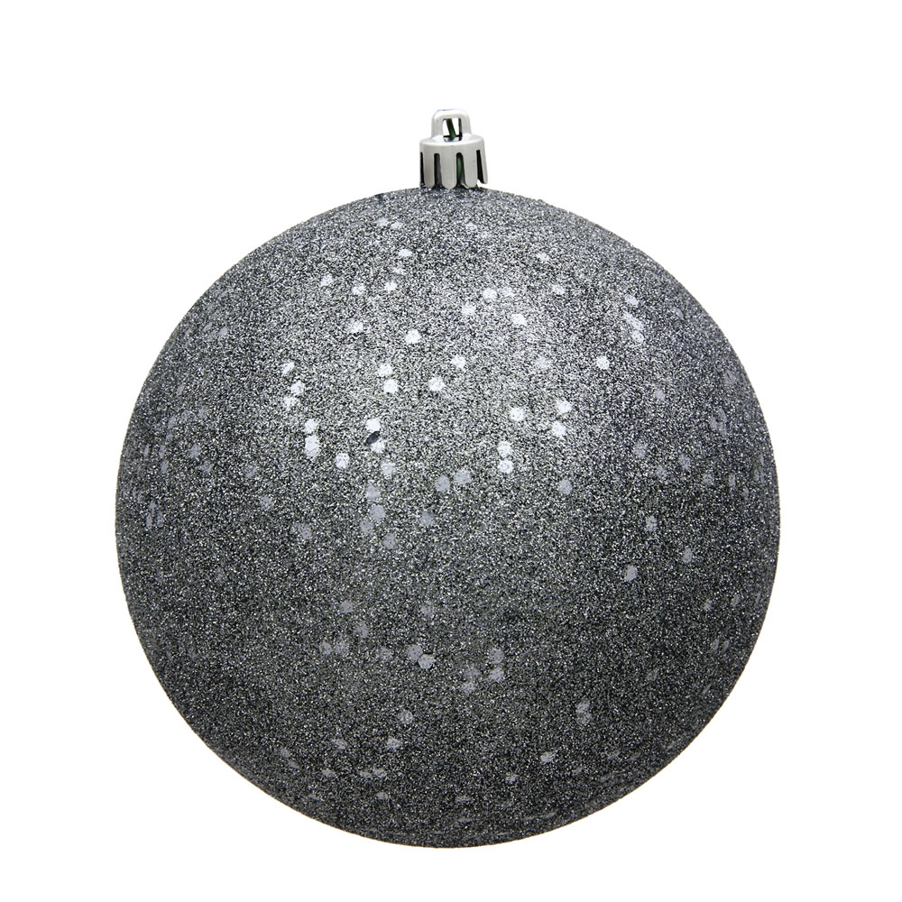 4 in. Pewter Sequin Christmas Ornament Ball - 6 per Bag