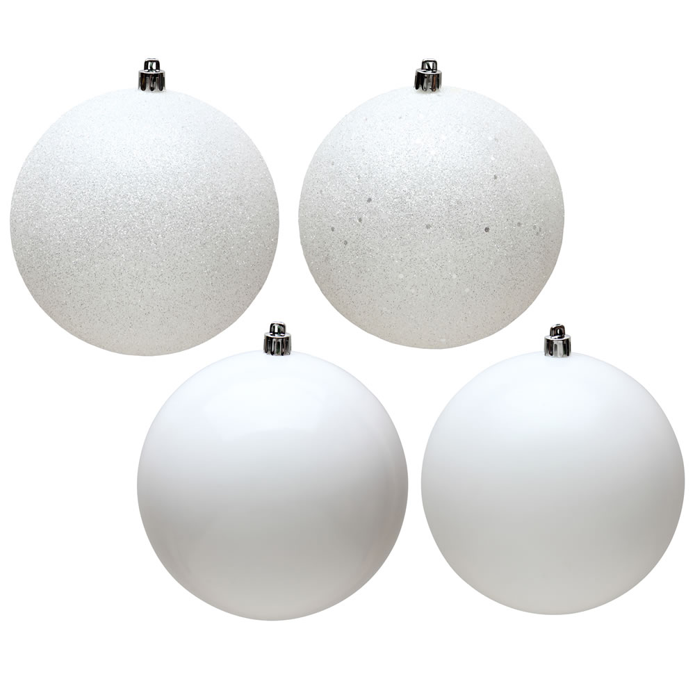 6 in. White 4 Finish Assorted Color Christmas Ornament Ball - 4 per Box