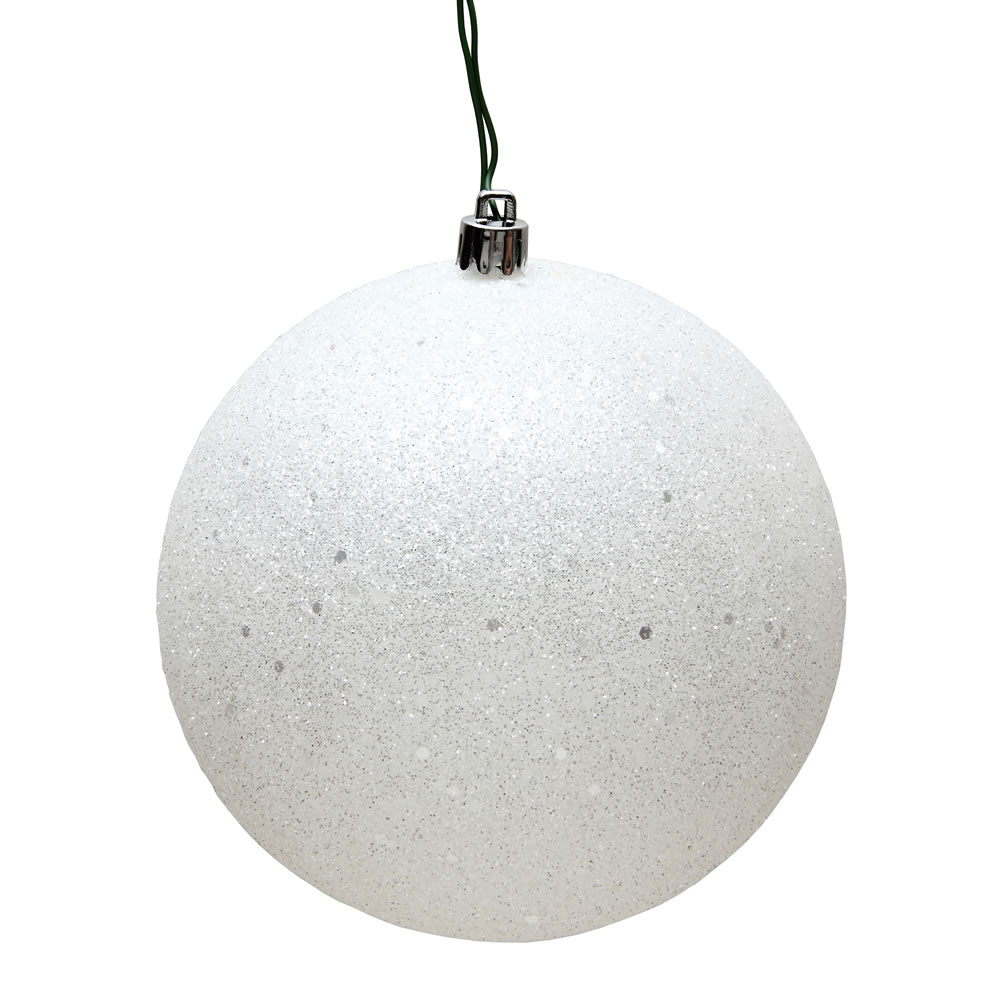 6 in. White Sequin Drilled Christmas Ornament Ball - 4 per Bag