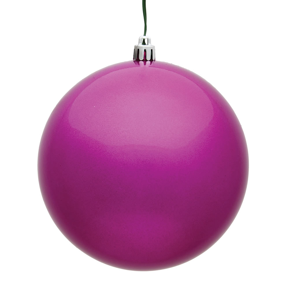 6 in. Fuchsia Candy UV Christmas Ornament Ball - 4 per Bag
