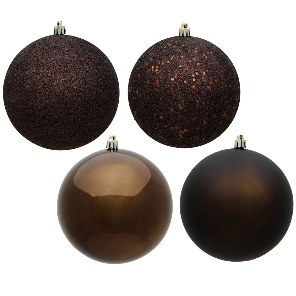 6 in. Chocolate 4 Finish Assorted Color Christmas Ornament Ball - 4 per Bag