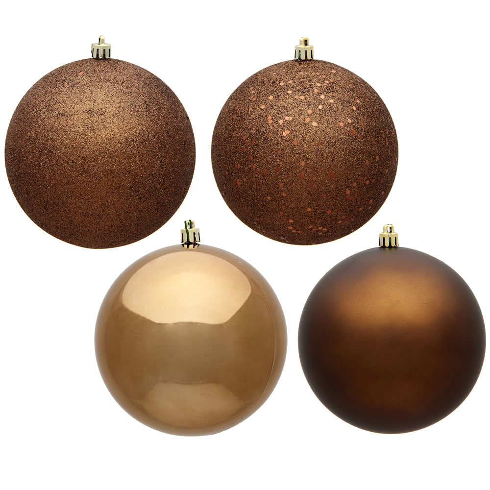 6 in. Mocha 4 Finish Assorted Color Christmas Ornament Ball - 4 per Box