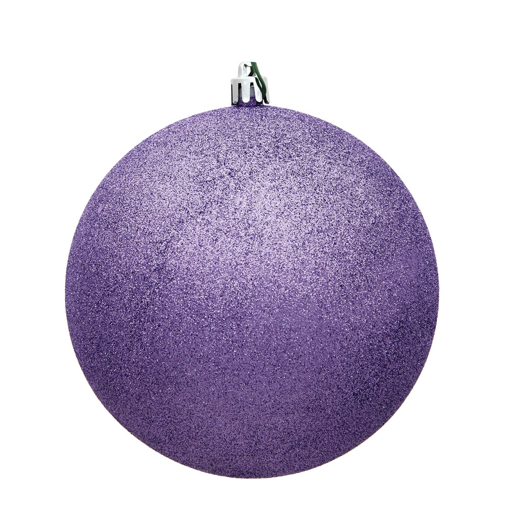 6 in. Lavender Glitter Drilled Christmas Ornament Ball - 4 per Bag