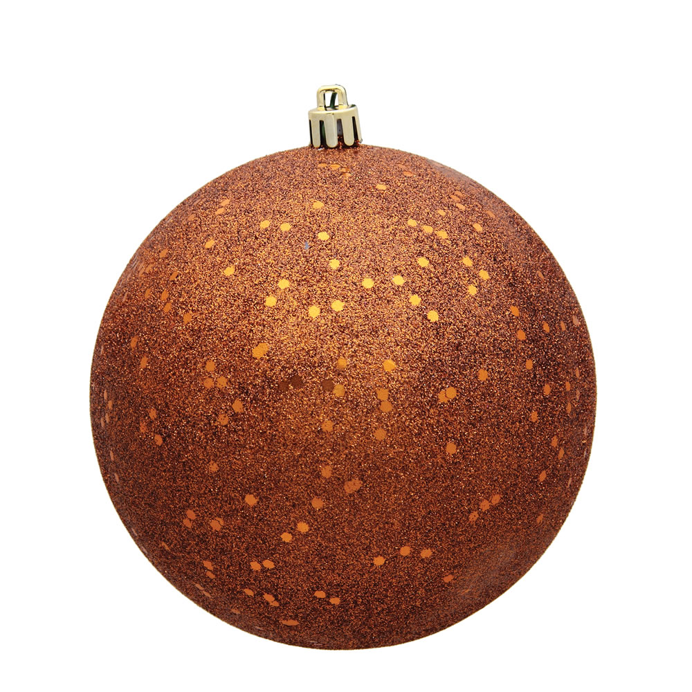 6 in. Copper Sequin Drilled Christmas Ornament Ball - 4 per Bag