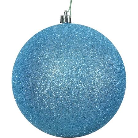 8 in. Midnt Green Glitter Drilled Cap Christmas Ornament Ball