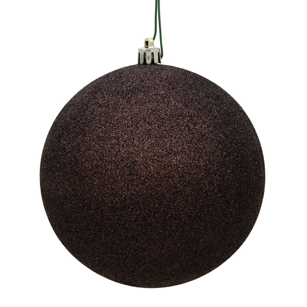 8 in. Chocolate Glitter Drilled Cap Christmas Ornament Ball