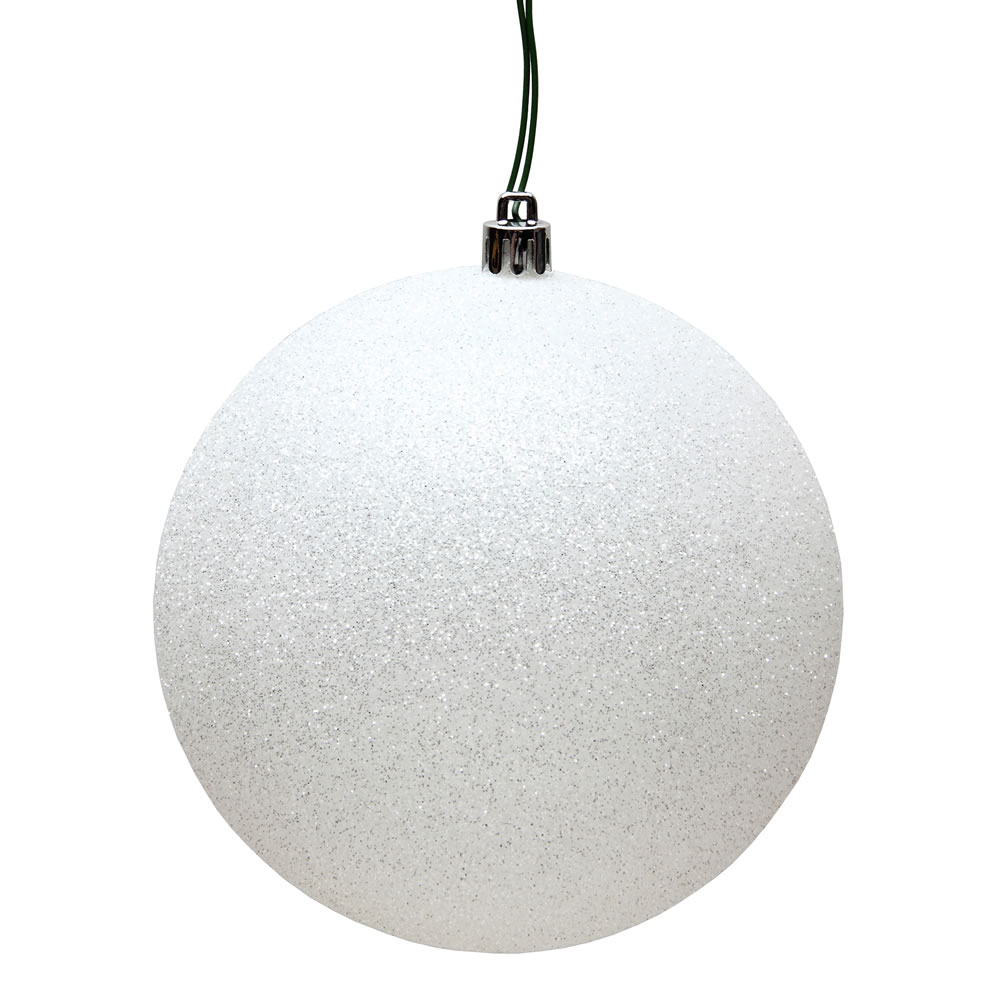 12 in. White Glitter Drilled Cap Christmas Ornament Ball - White - 12in. H x 12in. W x 12in. L