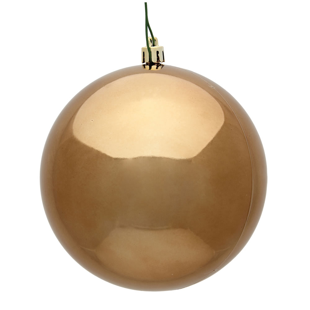 12 in. Mocha Shiny UV Drilled Cap Christmas Ornament Ball