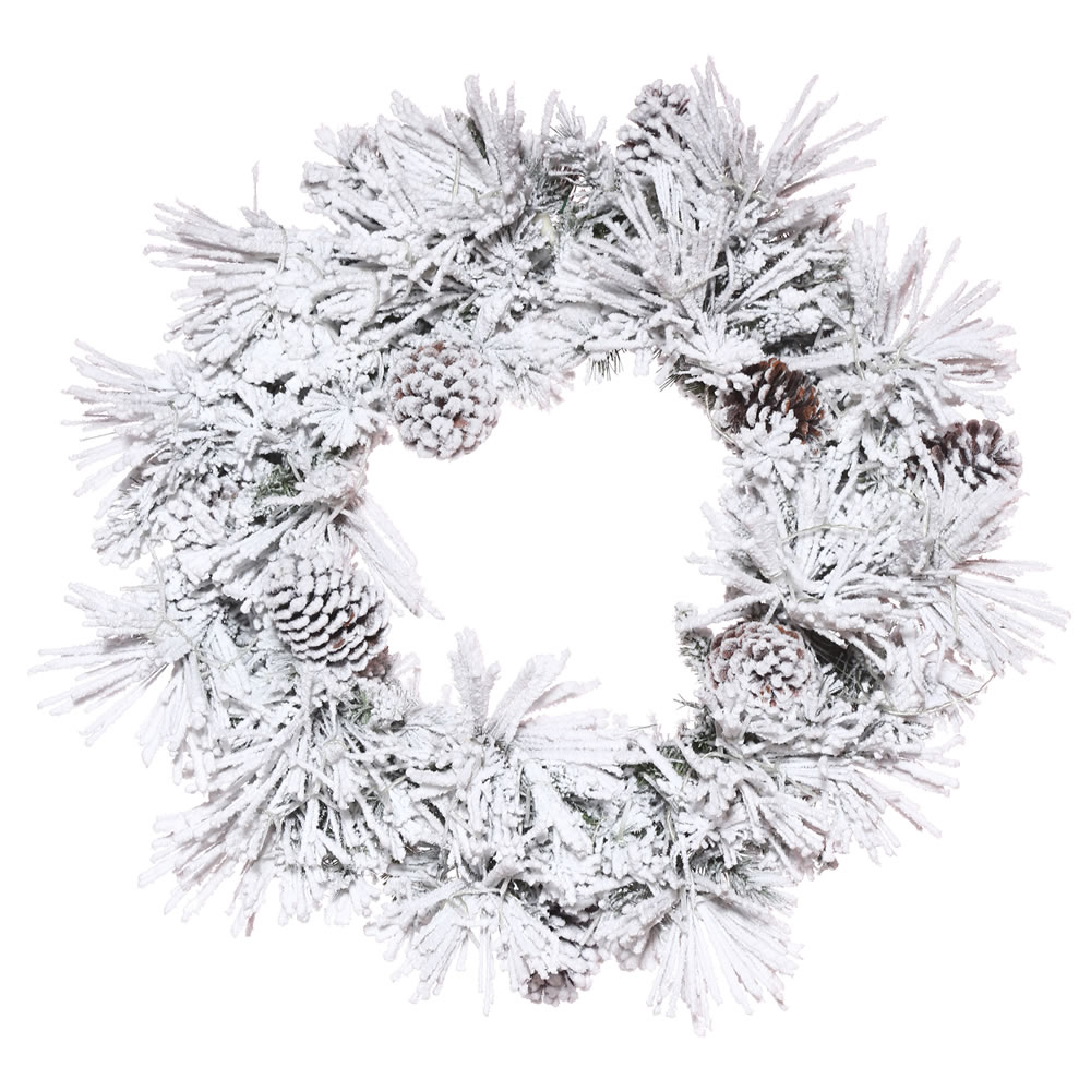 24 in. Flocked Atka Green Pine Wreath with 91 Tips Light