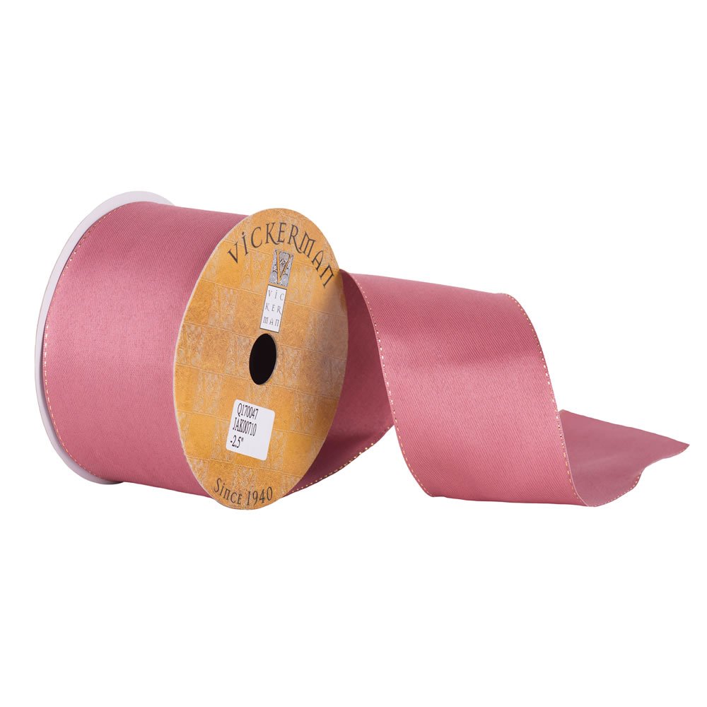 Picture of Vickerman Q170047 2.5 in. x 10 Yard Dusty Rose & Gold Satin Wired Edged Ribbon