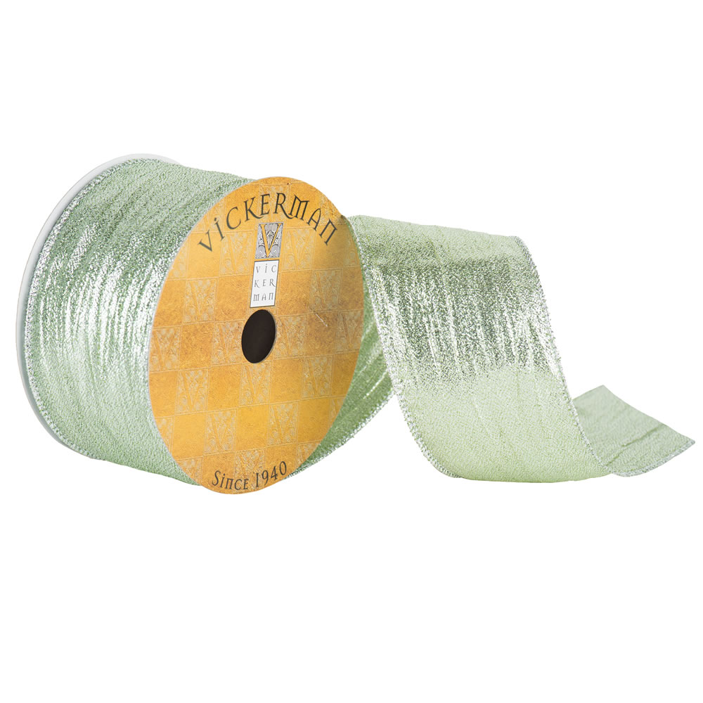 2.5 in. x 10 Yard Mint Green Metallic Wired Ribbon