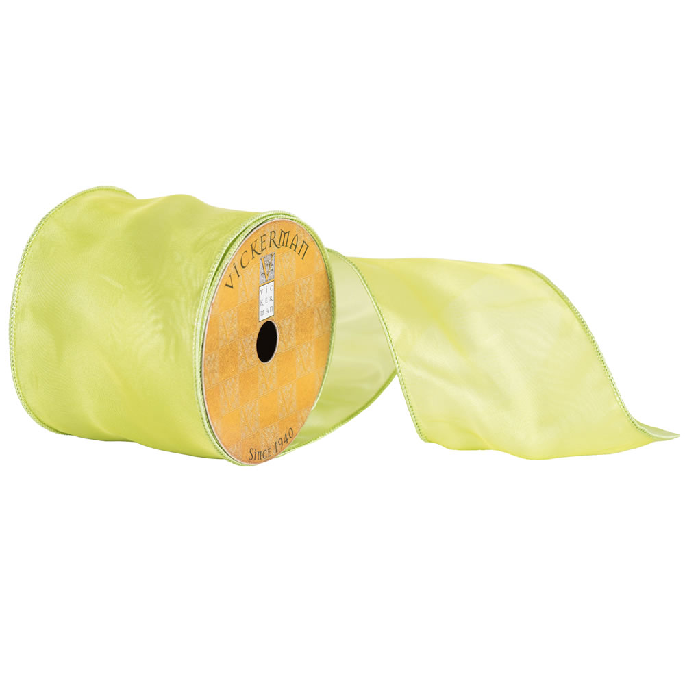 Q172855 4 in. x 10 Yard Light Green Royal Satin Wired Ribbon