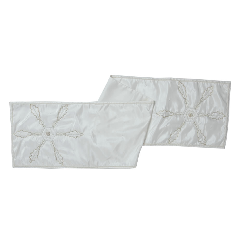 14 x 90 in. Beaded Snowflakes Table Runner - White