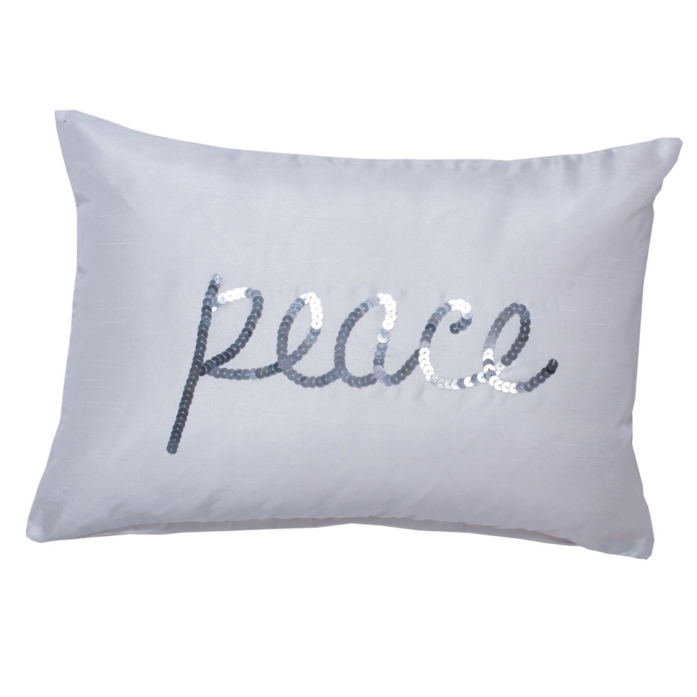 14 x 20 in. White Sequin Peace Pillow