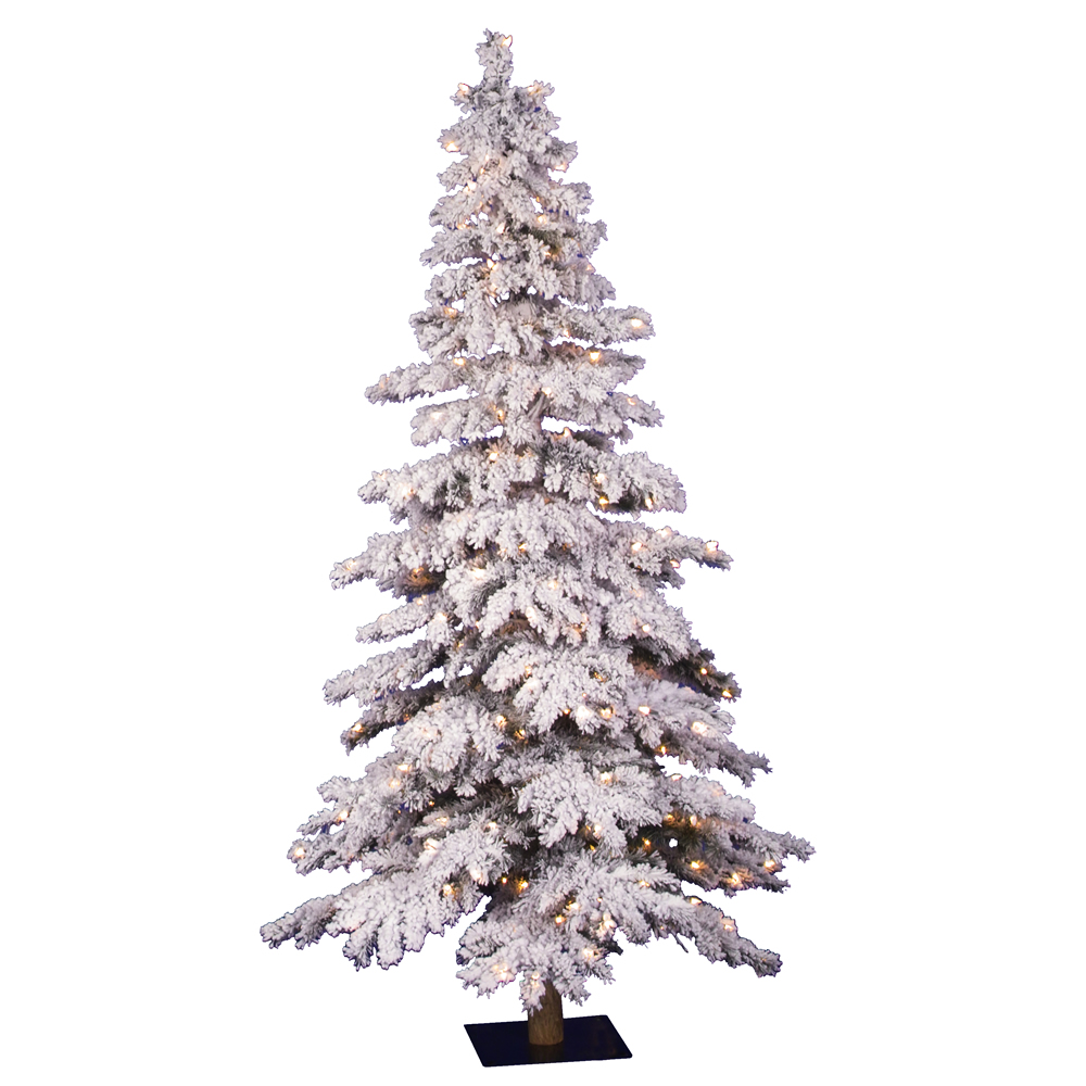 A806261LED 6 ft. x 33 in. Flocked White on Green Spruce Christmas Tree with 300 Warm White Dura LED Light -  Vickerman