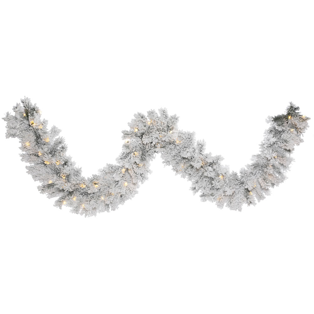 A806316LED 9 ft. x 16 in. Flk Alaskan Garland Artificial Christmas Tree with 100 Warm White Dura LED Light