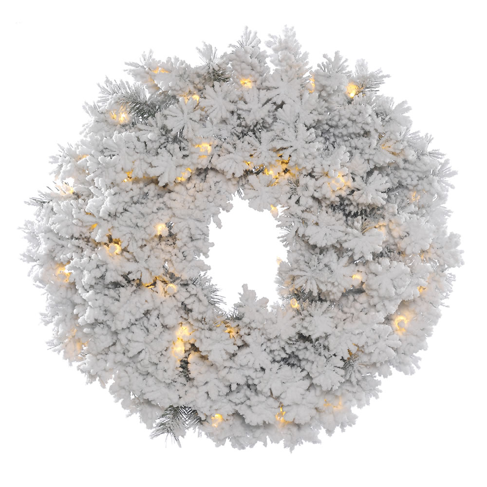 A806325LED 24 in. Flk Alaskan White Wreath with 50 Warm White Dura LED Light