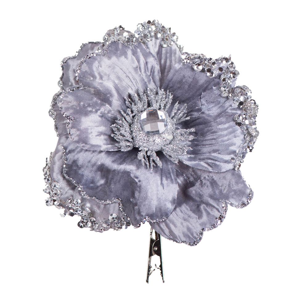 E175407 5 in. Silver Wild Poppy Head Clip - 3 per Bag
