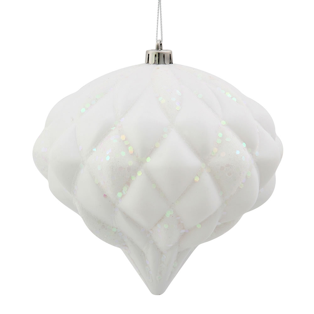 White Matte Glitter Diamond Ornament - White - 5.7 in.