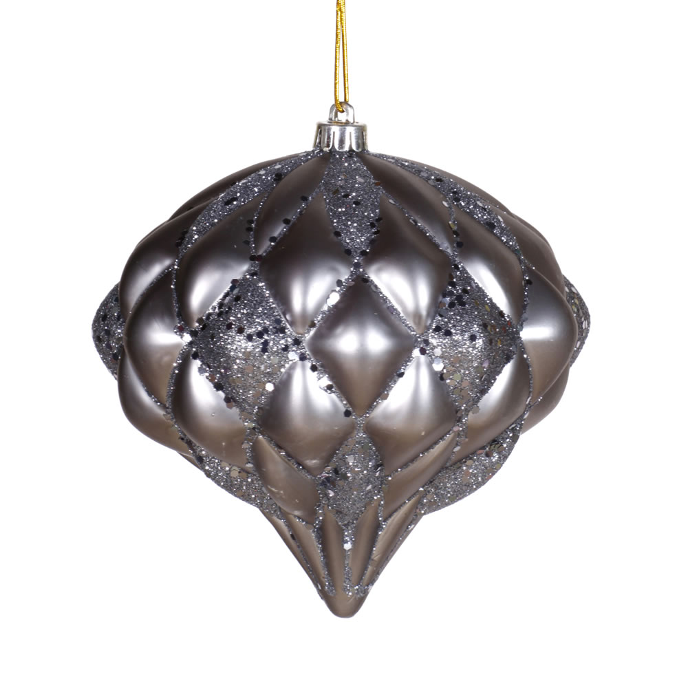 5.7 in. Pewter Matte Glitter Diamond Ornament