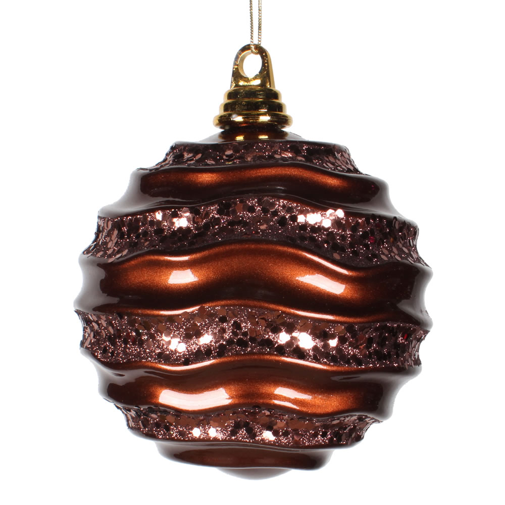 6 in. Chocolate Candy Glitter Wave Ornament Ball