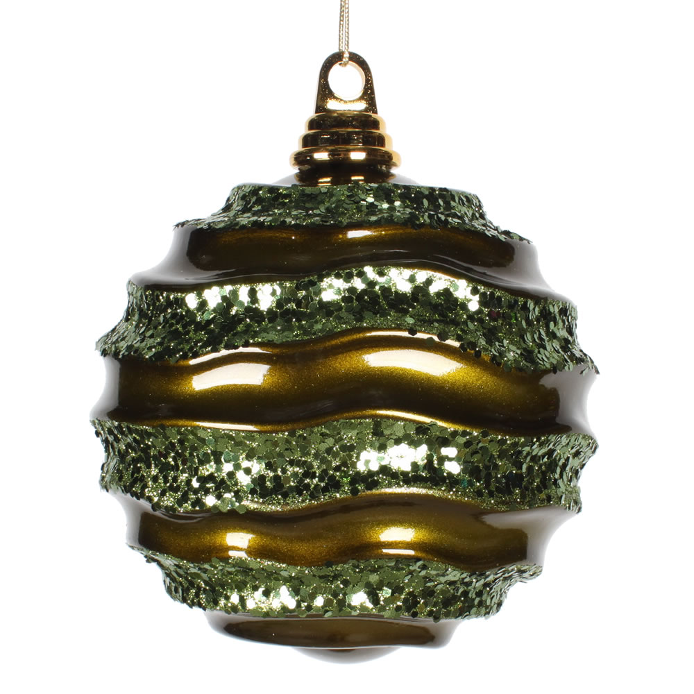 6 in. Olive Candy Glitter Wave Ornament Ball