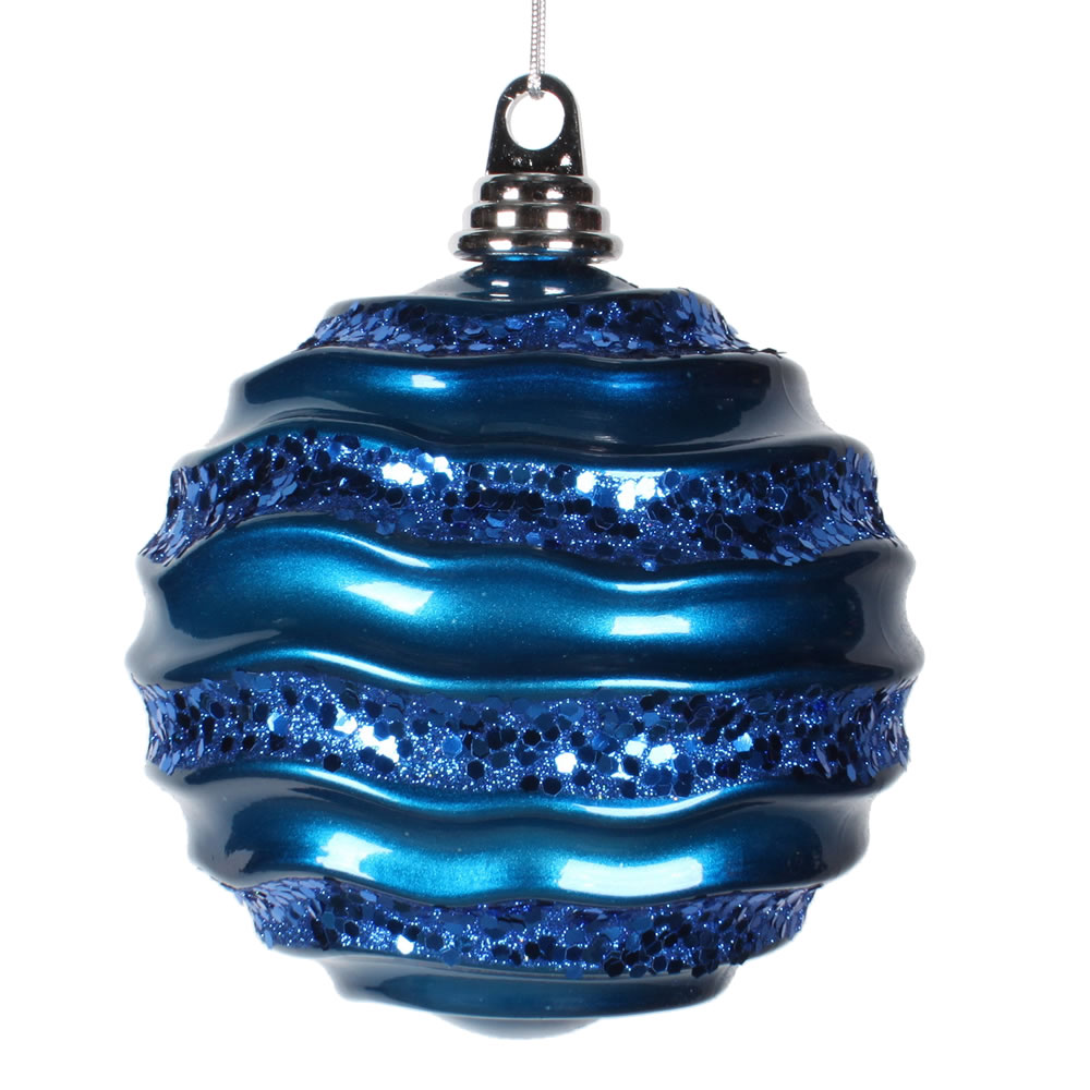 8 in. Sea Blue Candy Glitter Wave Ornament Ball