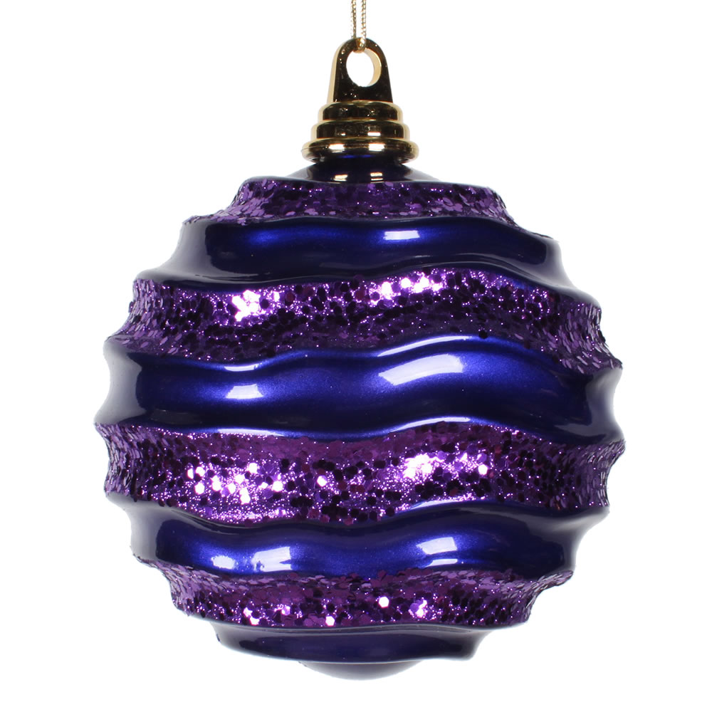 M132166 8 in. Purple Candy Glitter Wave Ornament Ball
