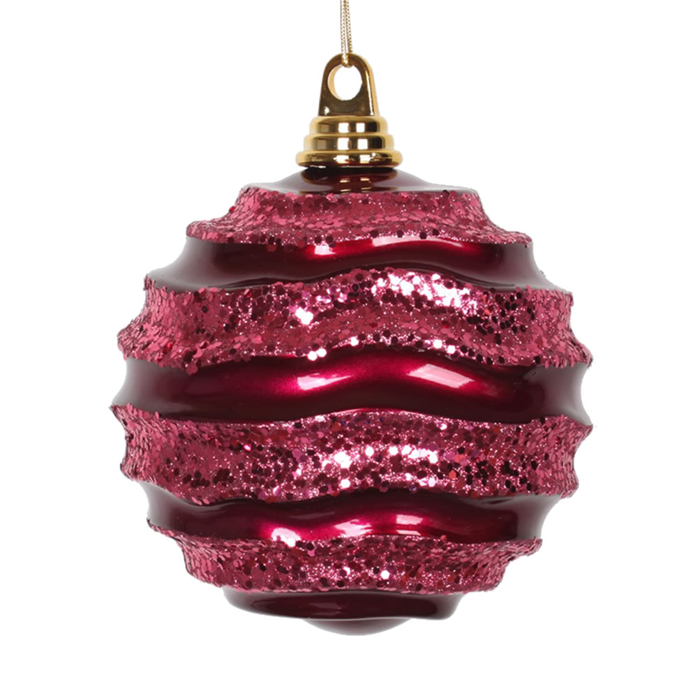 8 in. Fuchsia Candy Glitter Wave Ornament Ball