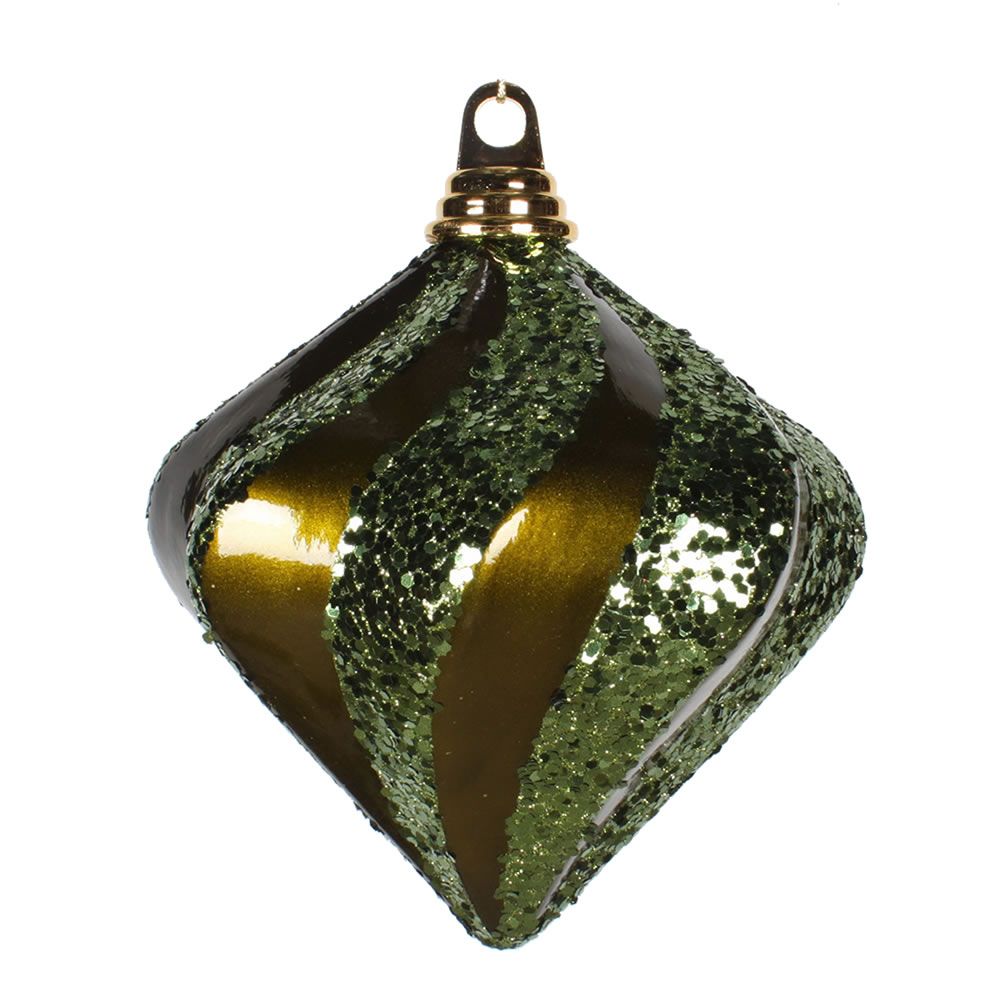 M1332OL 6 in. Olive Candy Glitter Swirl Diamond Ornament
